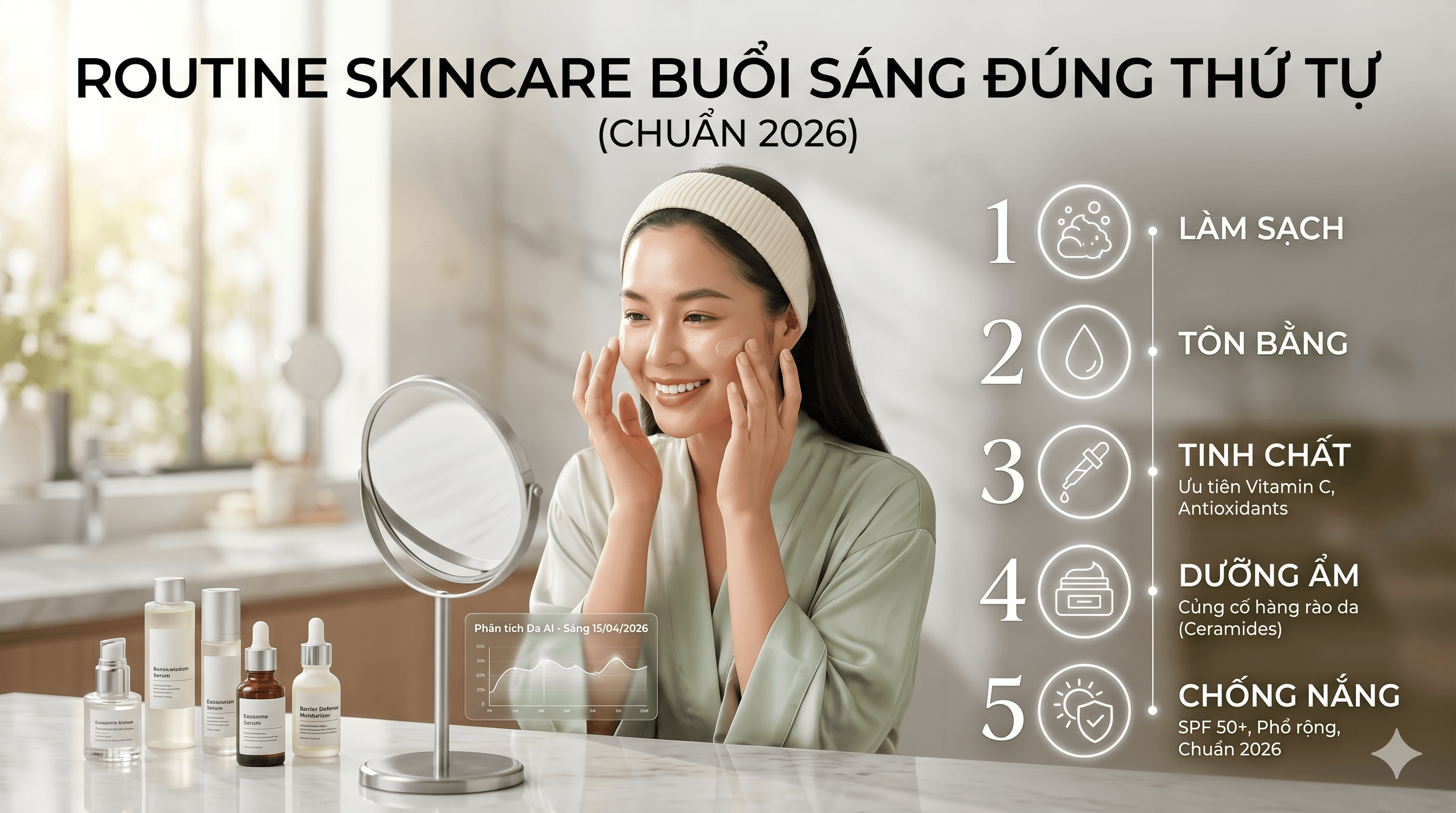 Routine Skincare Buổi Sáng Đúng Thứ Tự Các Bước (Chuẩn 2026)